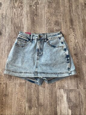 Light Blue Denim Jean Shorts Skort - Women's Casual